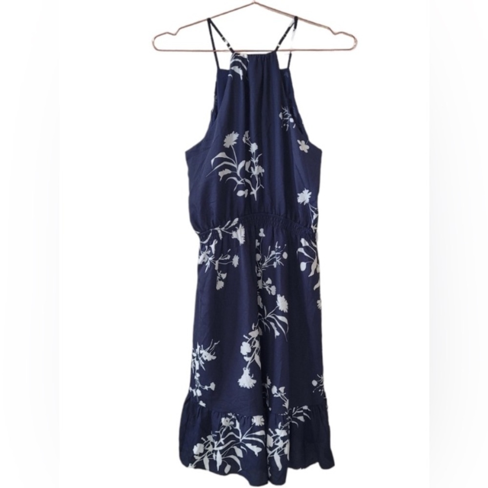 JOIE Deme B Floral Faux Wrap Ruffle Hem Dress Navy Blue White - Retails $398 - Picture 3 of 11